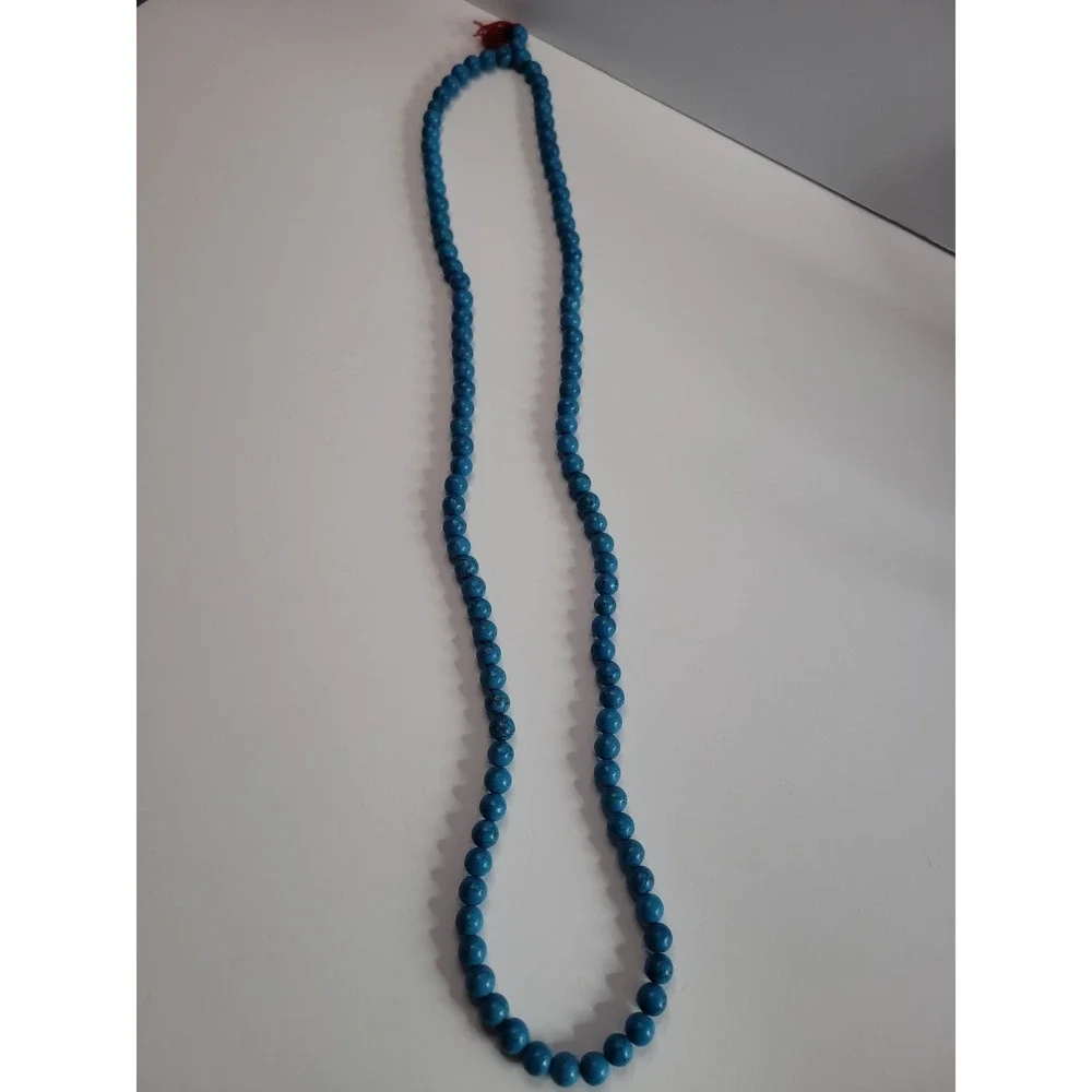 Blue Black Veined Round Bead Long Necklace Southwestern Boho Statement Jewelry